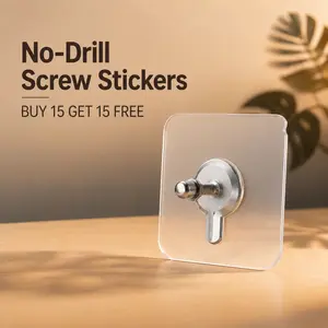 Buy 15 Get 15 Free (30PCS) Silicone No-Drill Screw Stickers, 5/8" Long Stainless Steel Wall Mount Sticky Hangers, Waterproof Ceramic Kitchen Organizer Hooks