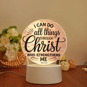 Christian Religious Lamp, Philippians 4:13 Bible Verse Inspiring Scripture Table Light, Warm Glow USB Powered, Home Decor, Office Desk Decoration, Gift