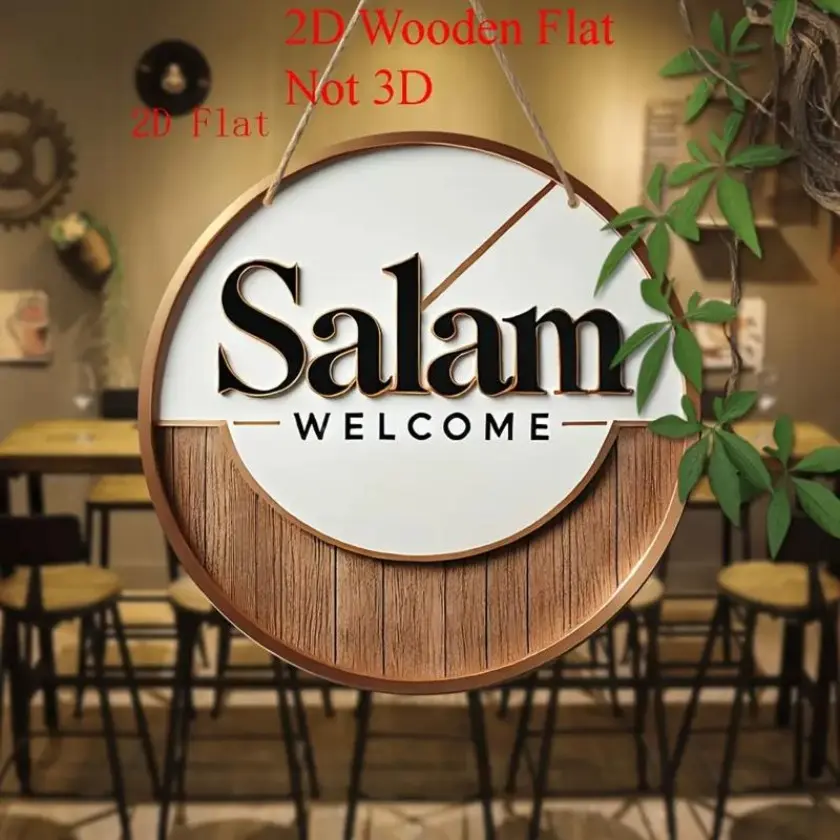 1PC 2D Flat Ramadan Welcome Sign Handmade Round Aluminum Wall Art Fashionable Salam Design for Eid Celebration Home Garden Porch Farmhouse Style Islamic Decor
