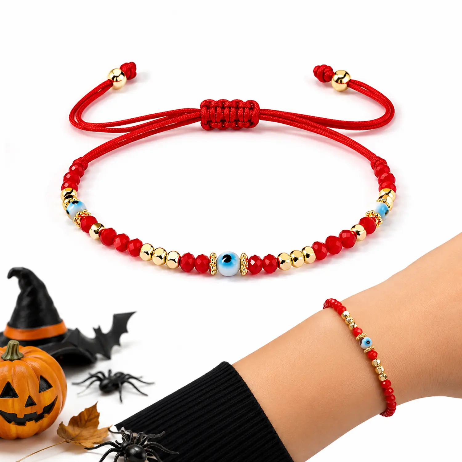 LZDJTQ Red Bead Evil Eye Bracelet, Boho Adjustable Lucky Charm Bracelet with Blue Eye Charm, Trendy Protection Jewelry Gift for Women Teens Girls