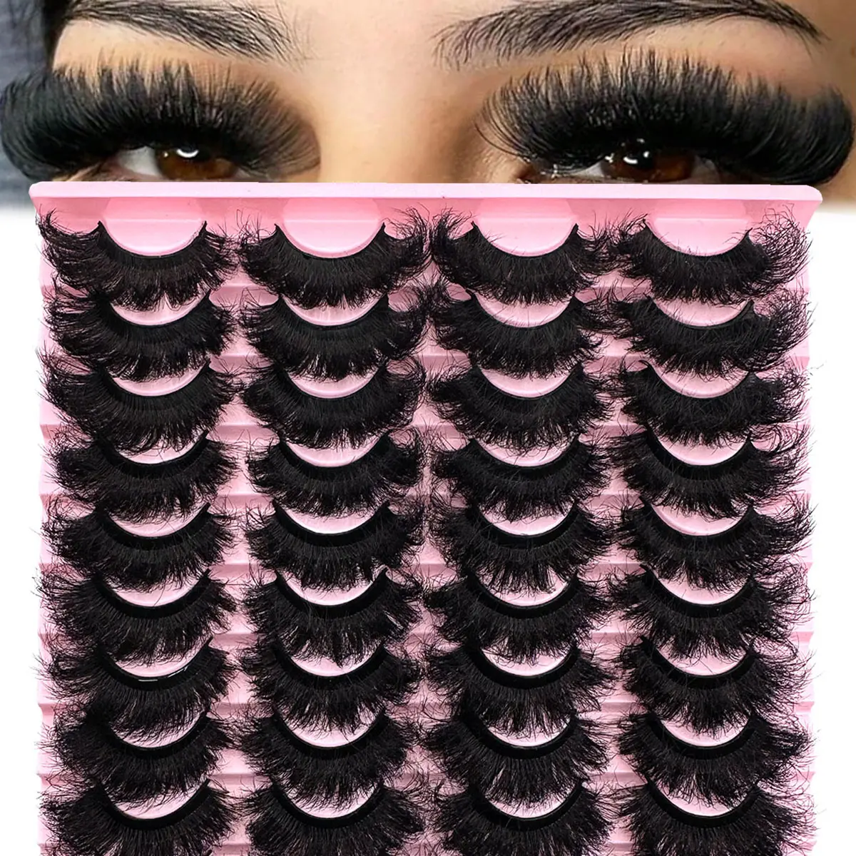 20 Pairs Fluffy, Thick & Lightweight Volume Eyelashes Russian Strip Lashes, DD-Curl Faux Mink Lashes, Long-Lasting Natural-Looking False Eyelashes for Women, DIY Dramatic Lashes