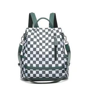 [CC SHOP]Checkerboard Pattern Checkered Print Backpack Set,Women's Fashionable Vintage Trendy Casual Durable Lightweight Large Capacity Zipper Travel Backpack & Wristlet,Multifunctional Bag Set For Daily Use