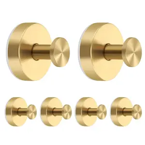 6 PCS Heavy-Duty Vacuum Suction Cup Hooks, Bathroom Accessory, Shower Hook, 10-second installation, Gold Strong Suction Stainless Steel Hooks, Load Capacity 5 kg, Waterproof & Rust-Proof Matte Holders, Suitable for Sponges, Bathrobes and Coats