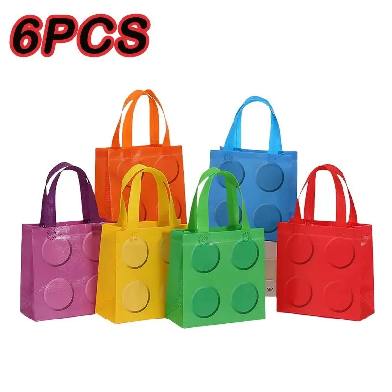 6PCS Building Block Tote Bags Colorsful Non Woven Bags Birthday Party Reusable Packaging Handbag Children's Day Gift Pouches