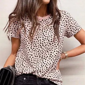 Trendyporium Apricot Cheetah Print O-neck Short Sleeve T Shirt