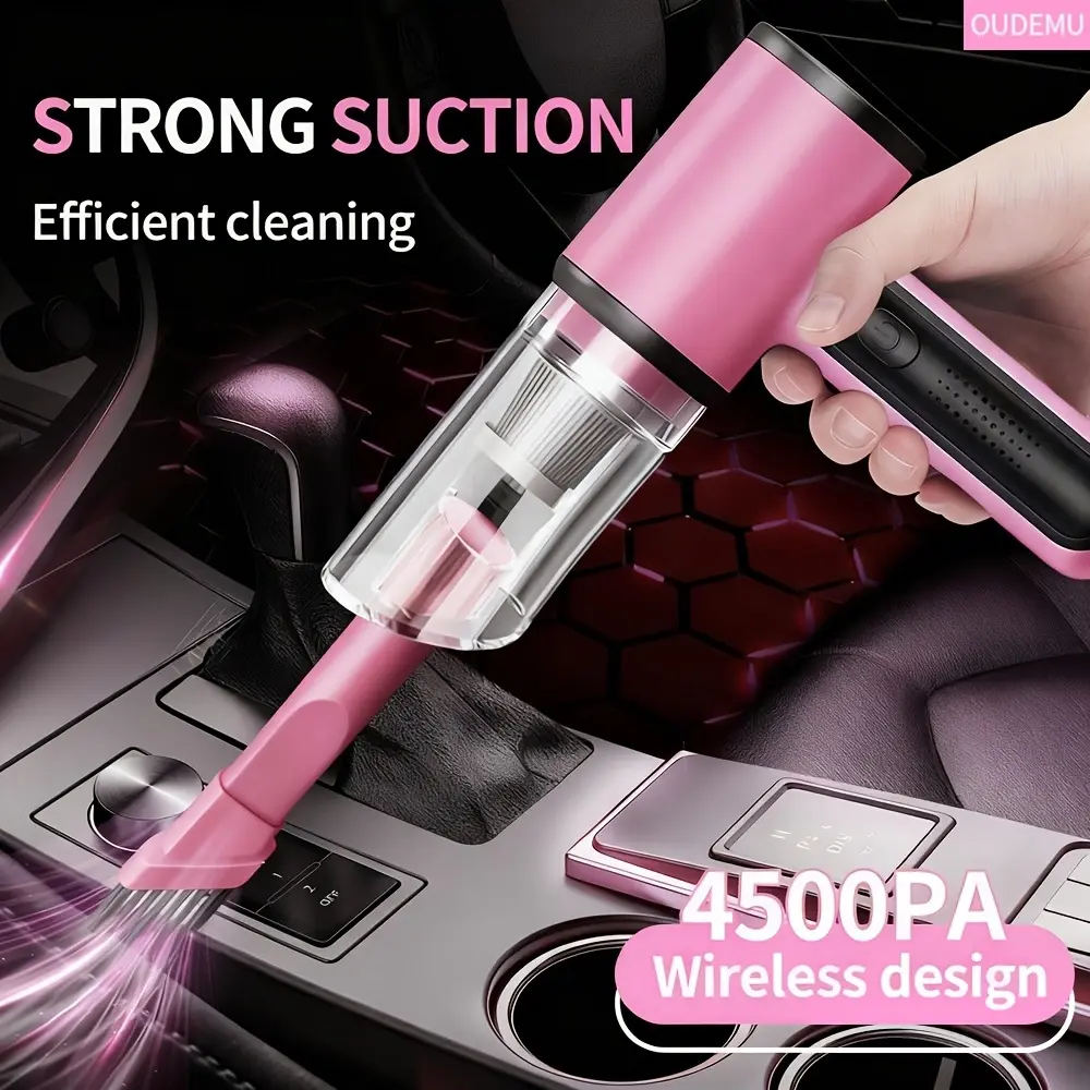 Cute pink 2-in-1 cordless handheld vacuum cleaner, perfect for girls, 4500PA strong suction rechargeable mini vacuum, multi-functional for vacuuming and blowing dust, suitable for car interiors, home sofas, and portable dust removal for office keyboards