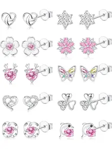 10 Pairs Small Earrings for Women Girls Hypoallergenic Earrings Butterfly Snowflake Flower Heart Cute Earrings Zircon Earrings Set Jewelry Gifts Pink/Purple/White Stud Earring Jewelry