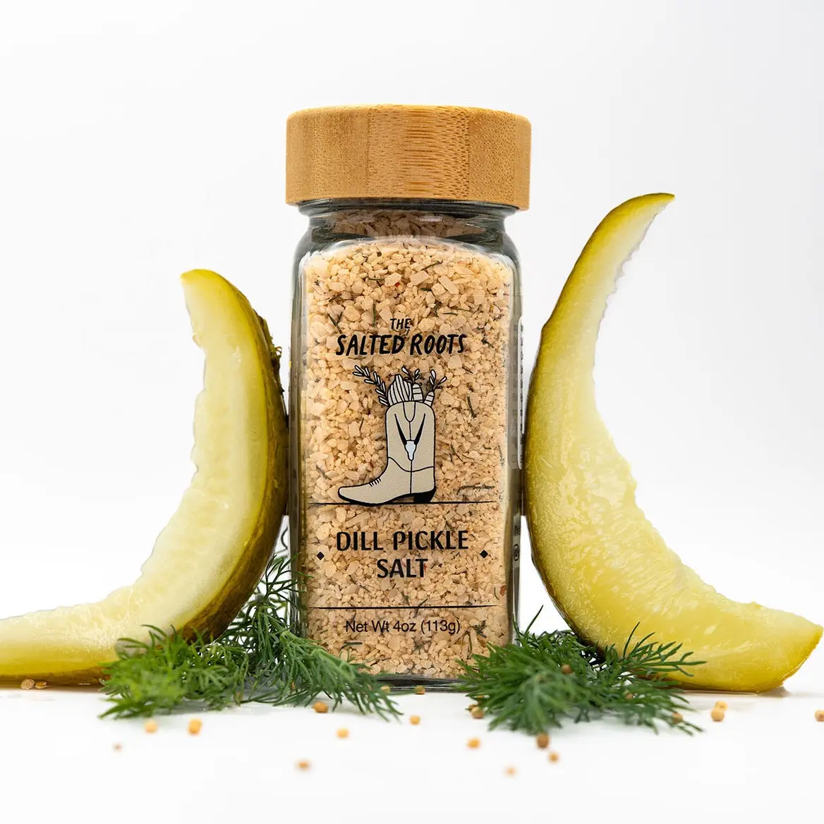 The Salted Roots Dill Pickle Salt – Tangy Dill Finishing Salt for Popcorn, Fries, Chips, Eggs & Snacks – 4oz Jar