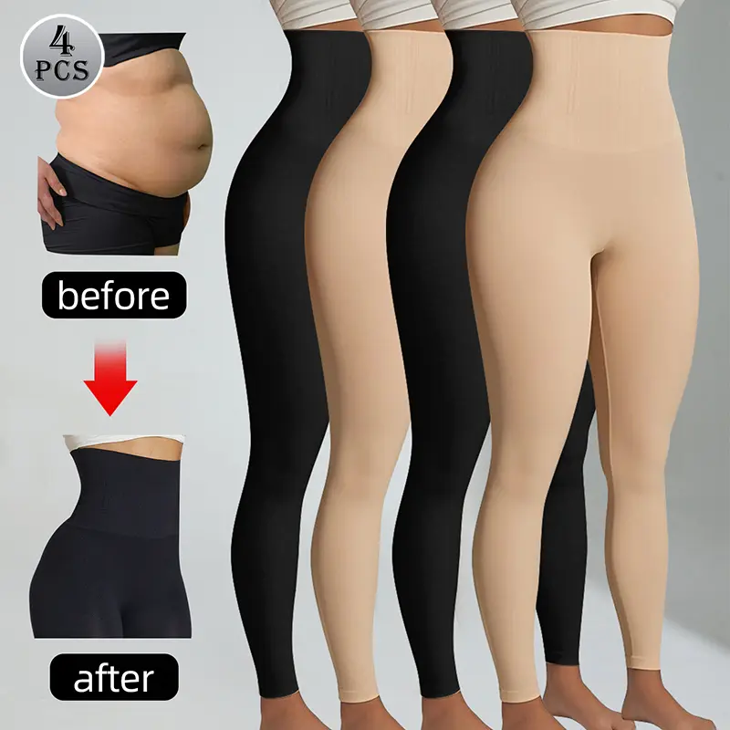Tummy Control Leggings, 4 Pack Women's High Waisted Cropped Spandex for Workout & Yoga, Opaque Body Contouring Butt Lifter, Tummy Control Legging, Workout Yoga Spandex, Butt Lifter Leggings