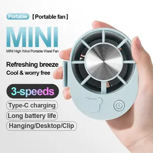 Newly upgraded waist-mounted fan. Compact and portable fan for outdoor cooling. Three wind speeds. Long battery life. Can be hung on the waist, carried in a bag, and placed on the desktop.