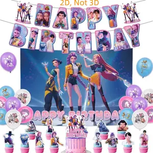 Girls Group Theme Birthday Decoration, Cartoon Birthday Party Decorations Flag, Background, Banner Balloon Hanging Card Set Ornaments Themed Cake Decoration, Beautiful Birthday Gifts Party Supplies
