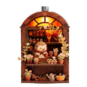 ETKVR RFM03 Hedgehog Grocery Store  Street Corner Mini House Fridge Magnet DIY Cute Handmade Puzzle Building Block Assembly Model Toy Self-Adhesive Magnetic