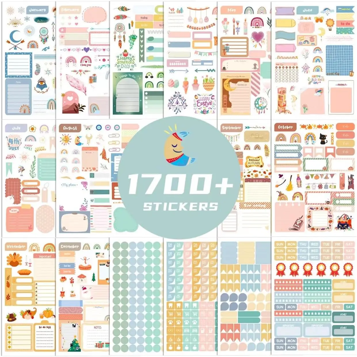 1700+ Planner Stickers - 24 Calendar Stickers Per Pack for Women to Add Colour and Interest to Your Schedule