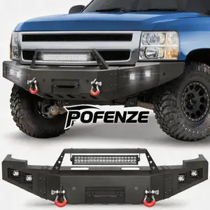 POFENZE-Mestan Front Bumper Fit for 2007-2013 Chevy Silverado 1500, Pickup Truck Bumper Black withWinchPlate, D-ring and Lights car accessories men