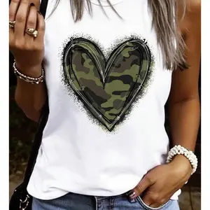 Pattern Print Vest,Summer Casual Camouflage Heart Print Top
