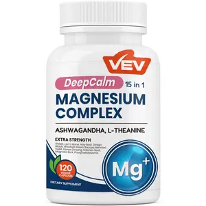 VEV DeepCalm 15-in-1 Magnesium Complex for Women & Men, Magnesium Supplement, Sleep, Glycinate & Citrate Vegan Capsules with Ashwagandha & L-Theanine, 120 Count