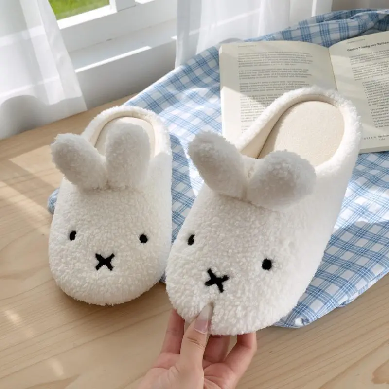 Miffy Cute Plush Cotton Slippers for Women Winter Comfort Warm Cotton Shoes Cartoon Anime Non Slip Home Bedroom Slippers Gifts