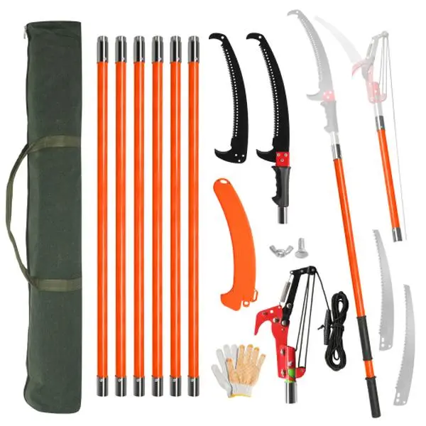 【Summervibes】Ubesgoo Manual Pole Saw for Tree Trimming, 12/26/30 ft Extendable Tree Pruner, Sharp Steel Blade and Scissors, High Tree Branch Cutter with Lightweight 8 Fiberglass Long Handles, for Pruning Palms and Shrubs