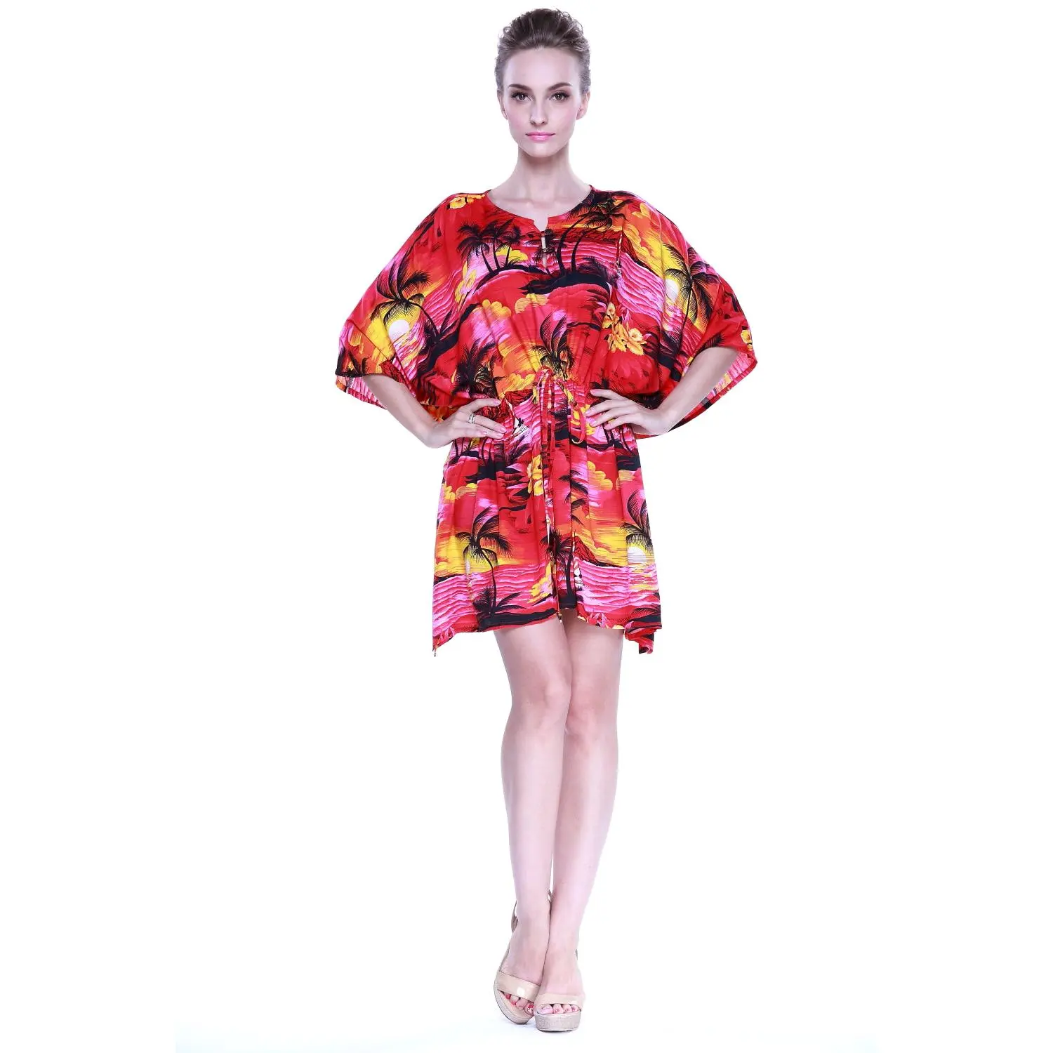 Women's Short Poncho Dress Sunset Red