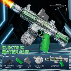 Powerful Electric M4 Water Gun, Automatic Squirt Gun with Glowing Realistic Muzzle, 320cc High Capacity,  Up to 32 FT Range, Water Blasters for Kids Adults Outdoor Summer Swimming Pool Game Toys for Christmas Gift, Halloween Present, Black Friday