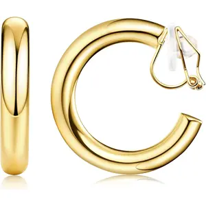 CASSIECA Clip on Earrings for Women Clip on Hoop Earrings Trendy Twisted Chunky Hoop Clip Earrings Hypoallergenic Non Pierced Earrings Jewelry