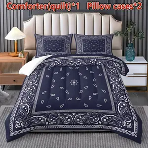Classic Paisley Bandana Print Bed Set, Soft Quilted Comforter, Hip Hop Style Bedroom Decor, Cotton Material, No Ca Prop 65 Re