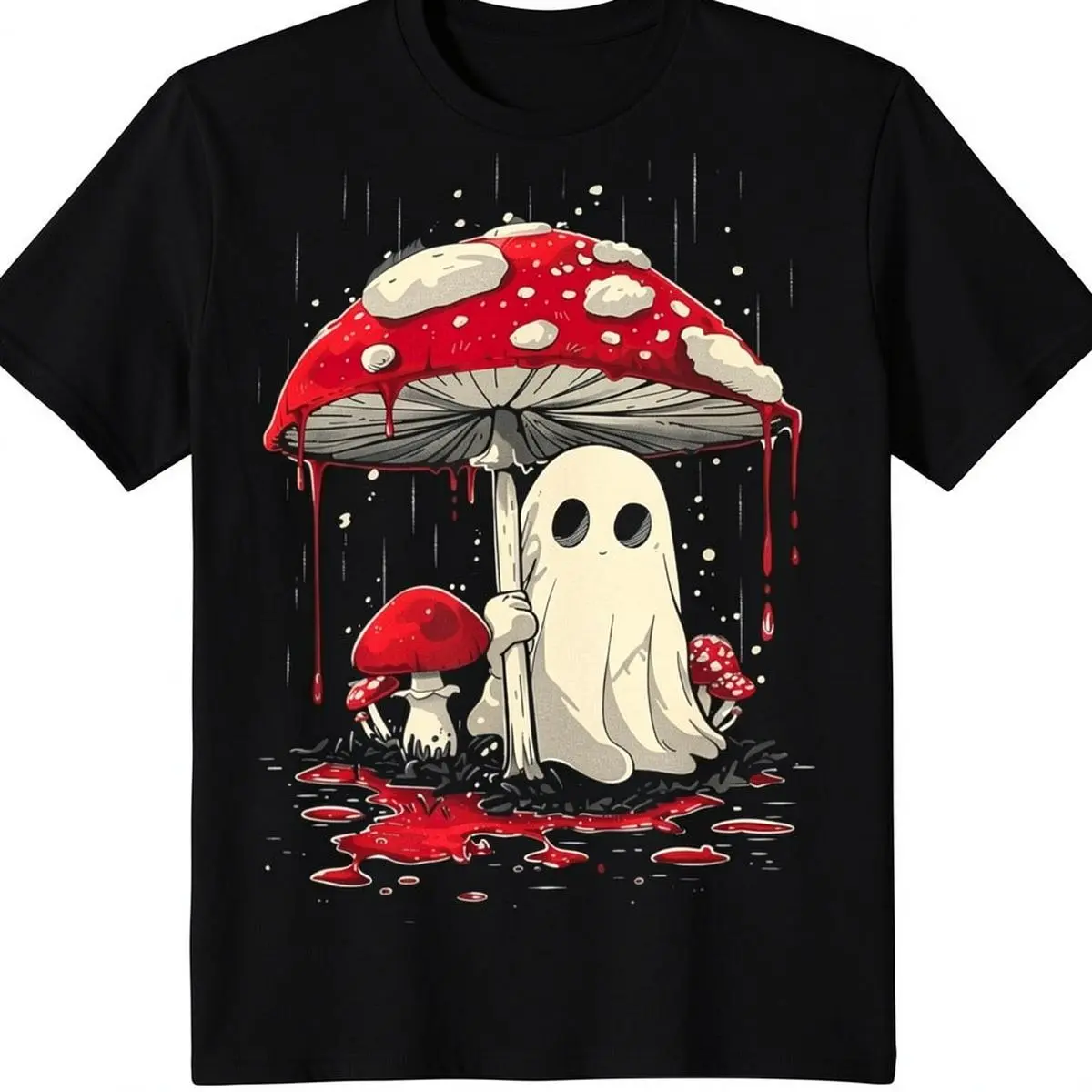 Men's Unisex 100% Soft Cotton Round Neck Short-Sleeve T-Shirt, Breathable Spooky Ghost Mushroom Halloween Digital Print, Casual Streetwear, Basic, Street Chic, Sporty Chic, Super Soft Wash, M