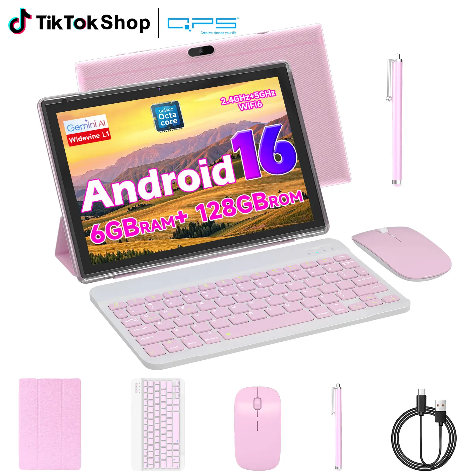 PEICHENG 2026 New Arrivals Android 16 Tablet10.1" 20G(6+14) RAM 128GB Storage Octa core 2.2GHz Processor, Full Bundle with Keyboard Mouse Case and Stylus Perfect FathersDay Gift SummerFinds