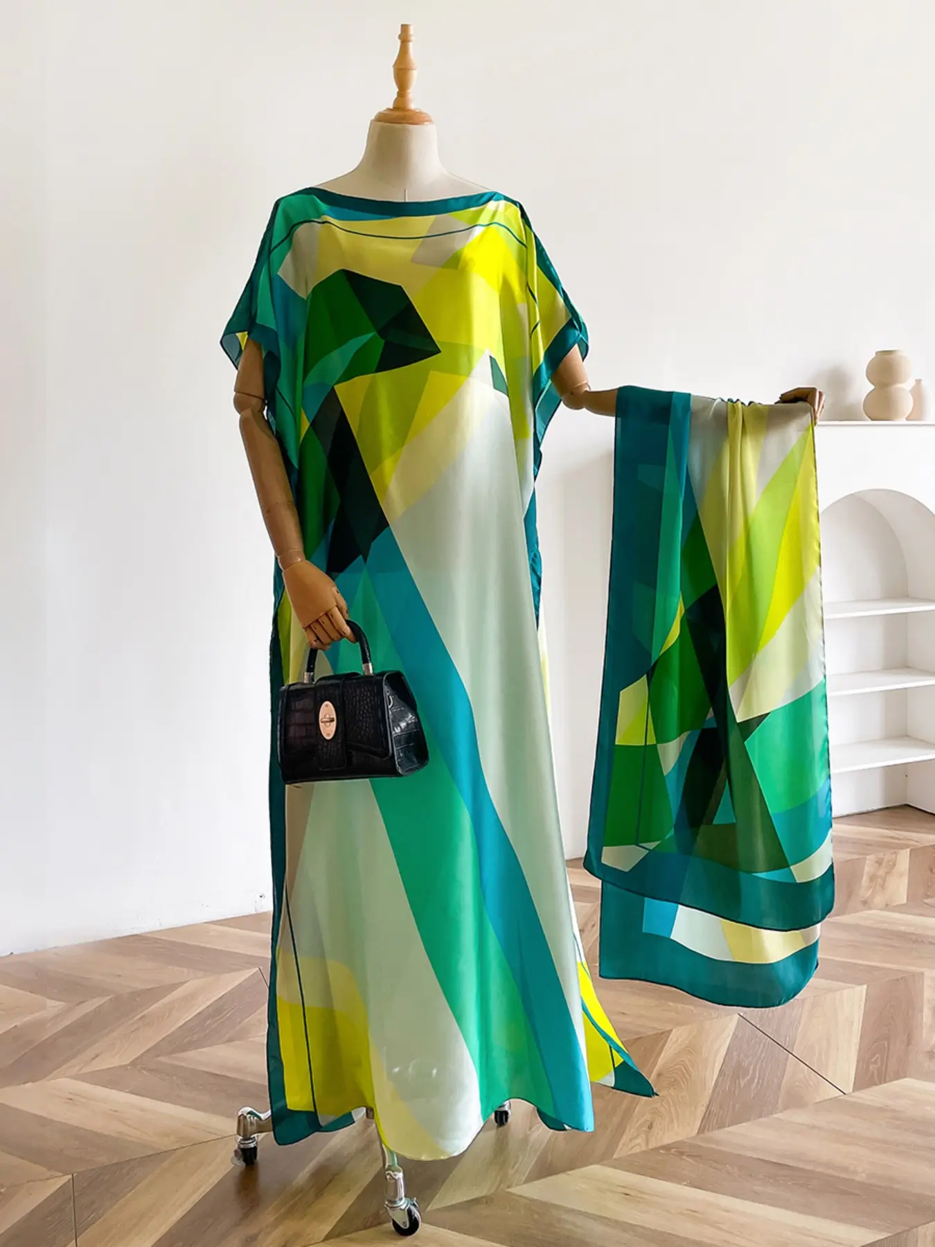 Elegant Women's Long Satin Shawl Wrap Set, Lightweight Silk-Feel Boho Style Scarf, Perfect Spring & Fall Fashion Accessory, Casual Woven All-Season Shawl