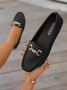 Women's Square Toe Loafers Slip-On Ballet Flats, Comfortable PU Leather Work Shoes, Commuter Shoes, Fashion Office Footwear, All Seasons