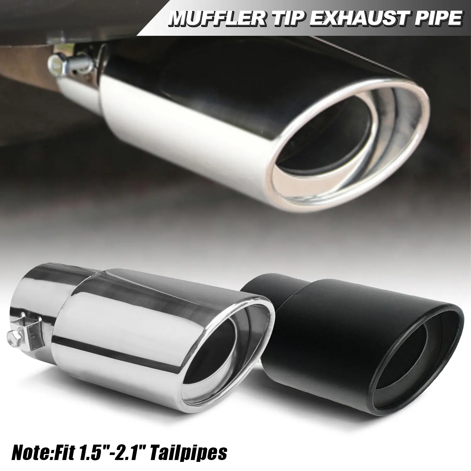 Stainless Steel Exhaust Tip for Cars, Fits 1.5"-2.1" Tailpipes, 3-Bolt DIY Easy Installation, Aesthetic-Only Use (No Noise Added), Water Build-up Prevention Exterior Accessory