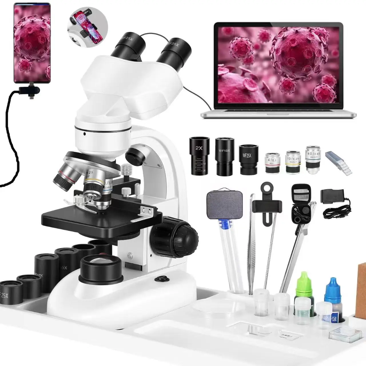 Compound Binocular Microscope for Kids, 40X-2000X Magnification Kit with Slides & Specimens, Classroom Supplies for School Biology Labs & Home Science Experiments