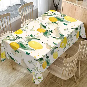 Spring Summer Tablecloth, Lemon Eucalyptus Leaf Pattern Decorative Table Cover, Indoor Outdoor Use, Kitchen Dining Room Decoration, Indoor Outdoor Patio