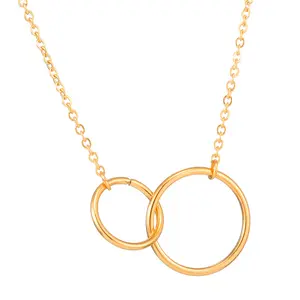 Hot selling necklaces, all real gold seamless double circle double ring necklace, women's titanium steel pendant