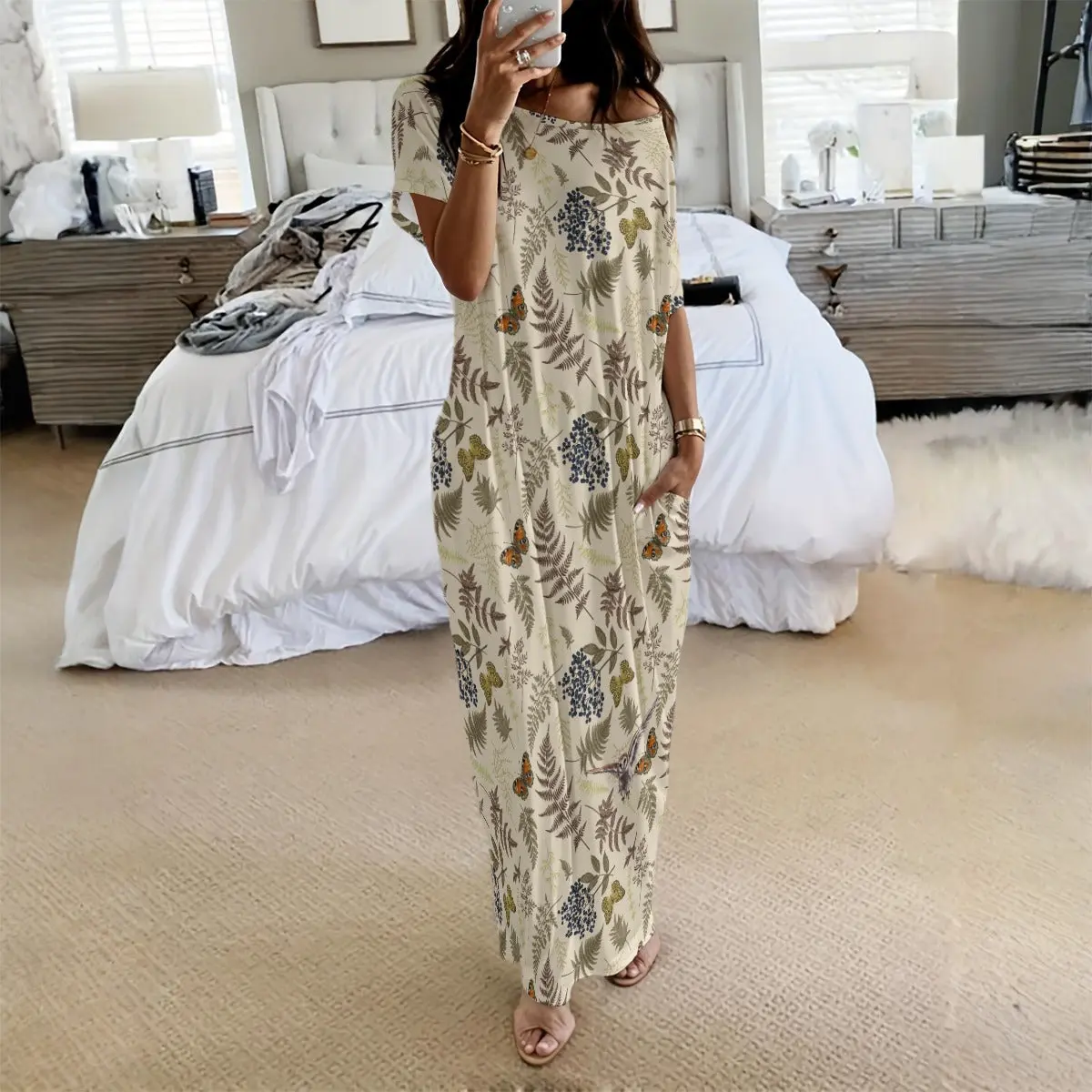 Autumn Fern Long Dress With Pocket, Witchy Inspired Clothing