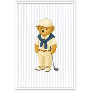 Teddy Bear Playing Golf Posters Vintage Animal Sports Canvas Wall Art Preppy Bear Nursery Aesthetic Pictures Prints Painting For Living Room Bedroom Office Wall Decor