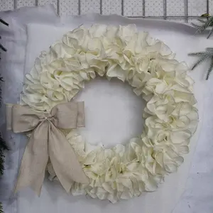 Rustic Linen Wreath with Butterfly Knot, Linen Farmhouse Wreath, Large Bow Wreath, All-Year Rustic Wreath, Mother's Gift, Front Door Wreath