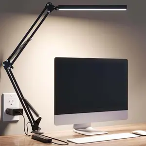 Home Office LED Desk Lamp with Clip Design, 3 Light Modes Adjustable Brightness Eye-Care Lighting, Suitable for Study Room Bedroom Computer Table
