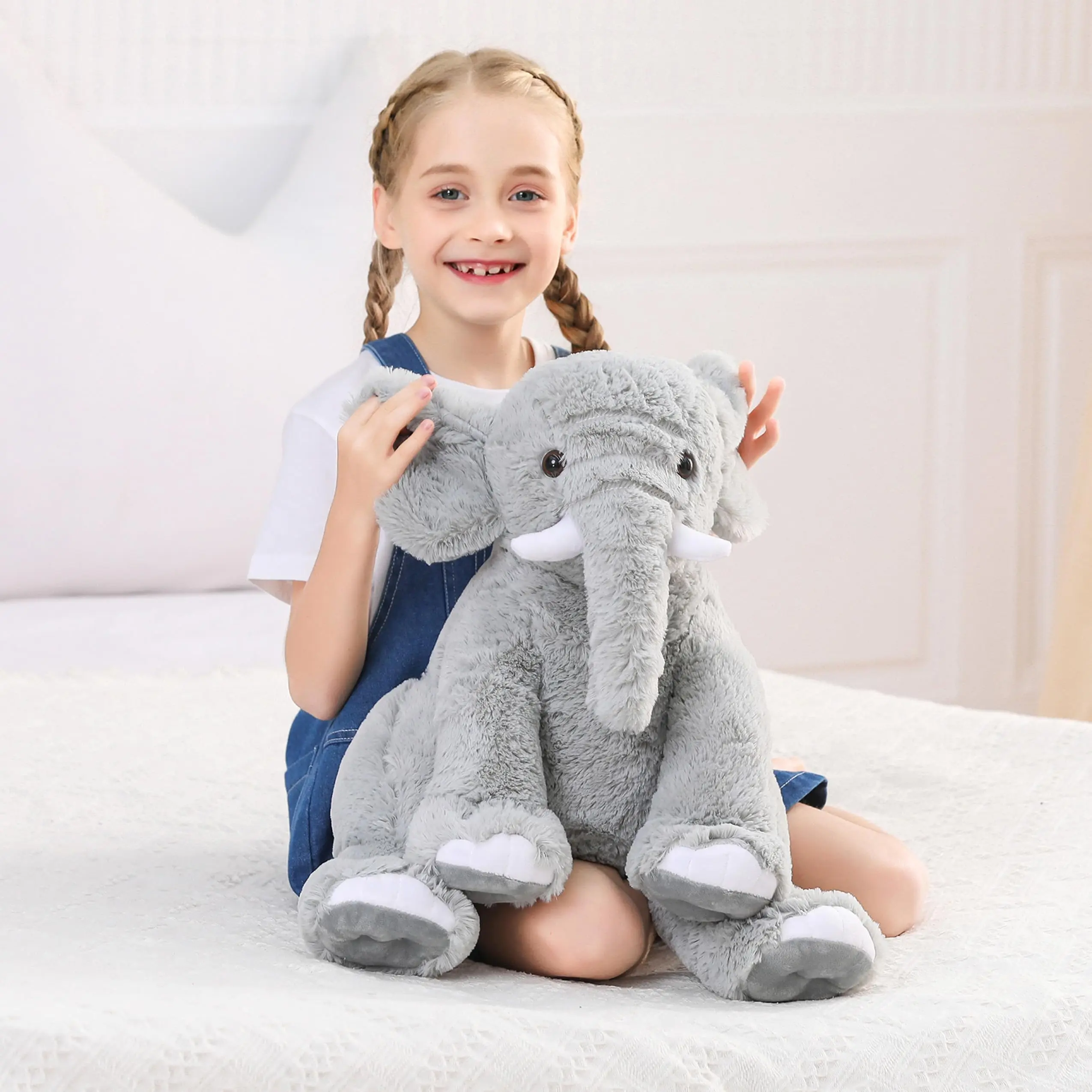 Elephant Weighted Stuffed Animals 5 lbs 16 inches Gray, comfort plush Large Weighted Elephant Plushie Cuddly Pillow Gift for Kids & Adults