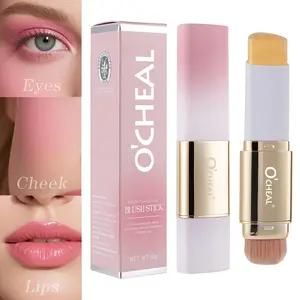 Rotating Design Temperature-Activated Blush Stick 3-in-1 with Soft Brush Head Smooth Non-Staining Easy to Apply Natural Finish