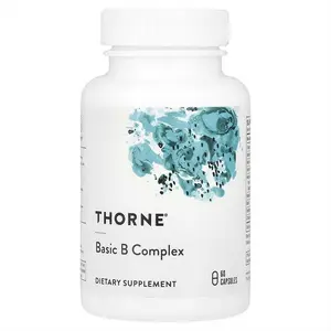 THORNE Basic B Complex vitamins - Choline, Vitamins B12, B6, B12, B5 & Folate - Supports Cellular Energy, Stress Relief, Brain Health, Red Blood Cell Formation - 60 Capsules