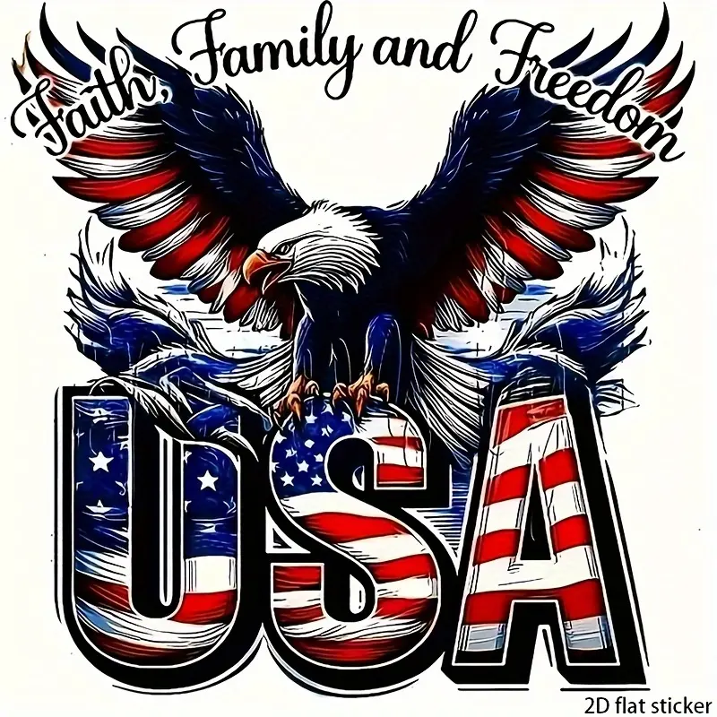 2D Flat, 2D Flat 6-Inch Patriotic American Vinyl Sticker - American  Eagle and Flag Design with "Faith, Family, Freedom" Text - Self-Adhesive Glossy Finish, Suitable for Cars, SUVs, Trucks, 2D Flat