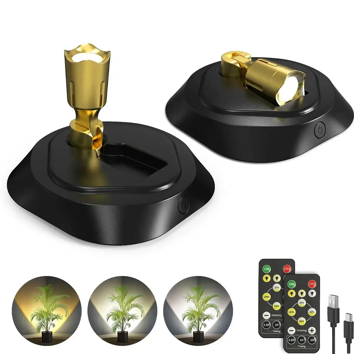 Wireless LED Spotlights 2 Pack Rechargeable Battery Accent Lights for Indoor Use Highlight Artwork Plants Display No Cords Needed Easy Home Decor