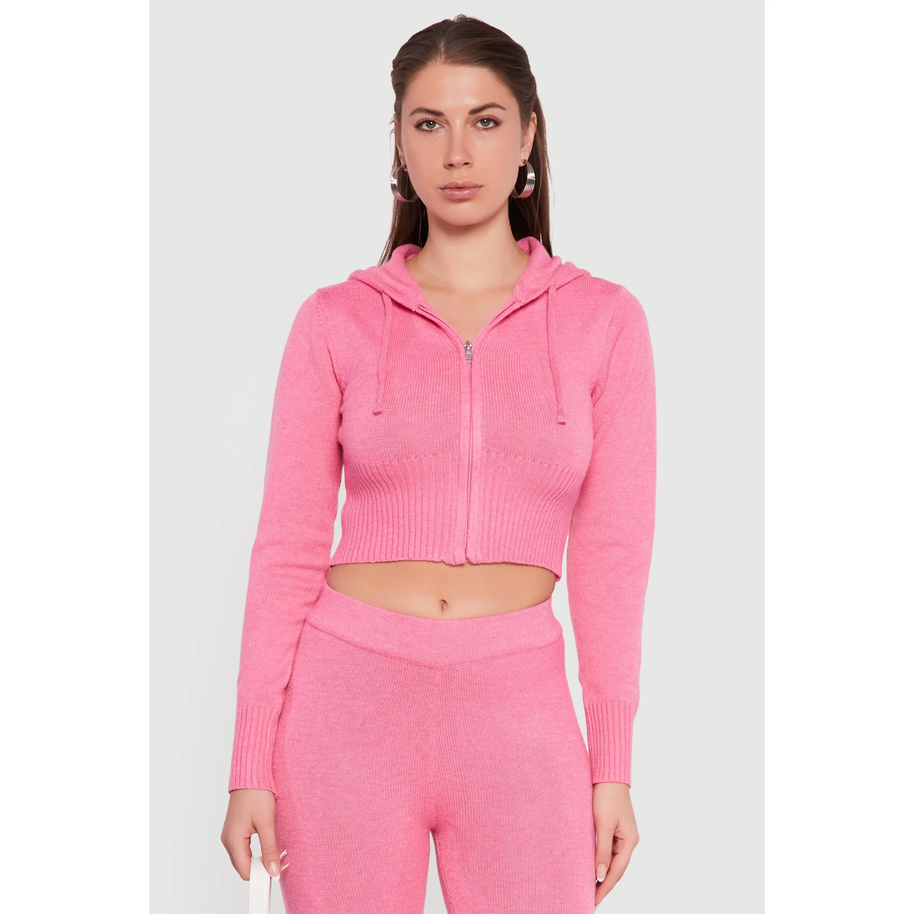 Cropped Hooded Zip Front Sweater