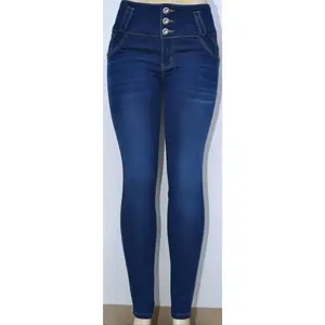 USC-F023 Sexy Bella Floret Butt Lifter Levante Cola Jeans High Waisted Skinny with Lift Waist Tummy Control Blue Bottom with Zipper and Pockets