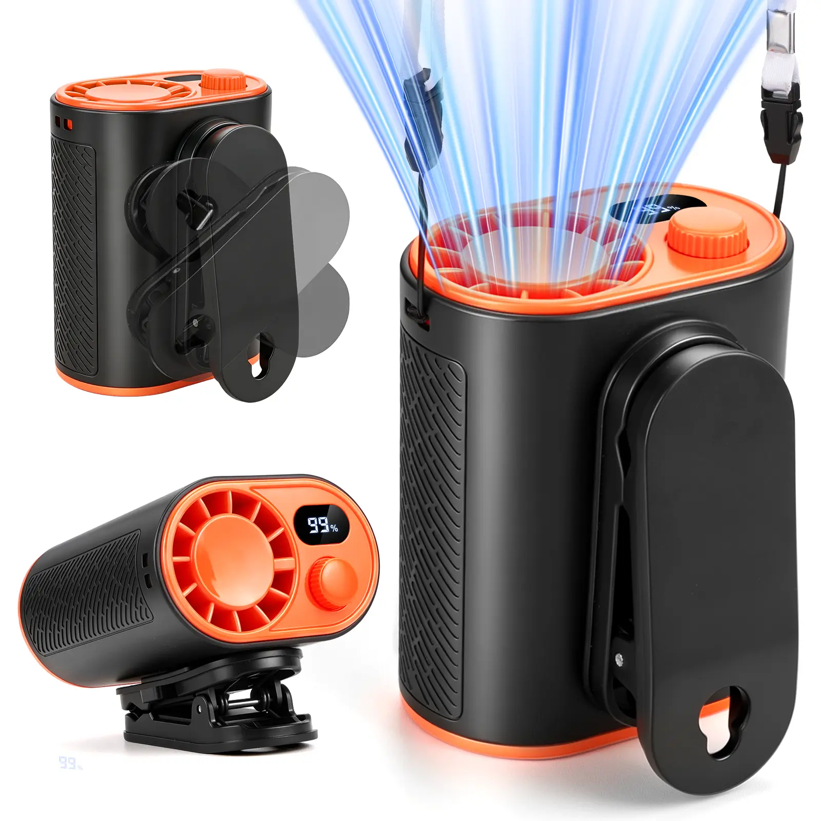 WHATOOK Clip-On Waist Fan Portable: AI Rechargeable Hands-Free Hanging Neck Fans with 10m/s Strong Airflow, 360° Rotatable Clip, 1-100 Speeds Personal Wearable Belt Fan for Camping Jobsite Outdoor