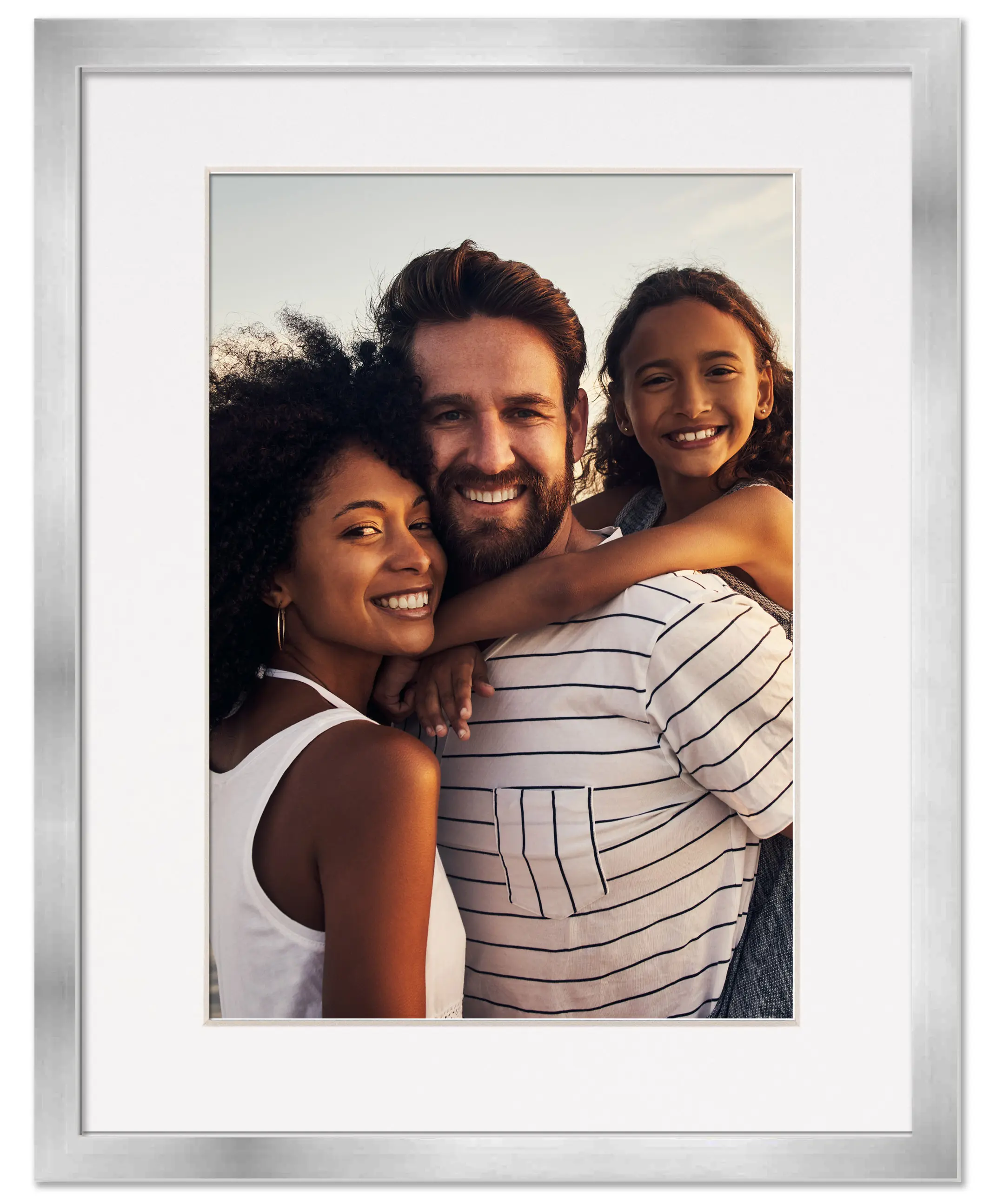 30x40 Frame with Mat - Silver 32x42 Frame Wood Made to Display Print or Poster Measuring 30 x 40 Inches with White Photo Mat