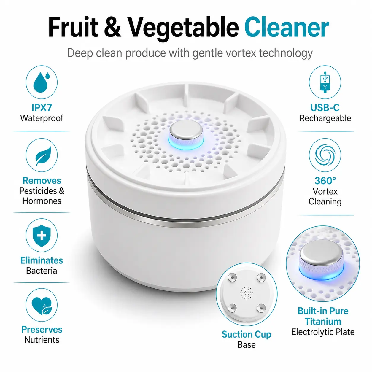 Fruit and Vegetable Washing Machine, Wireless Portable Food Purifier, Automatic Vegetable Cleaner Device for Fruits, Meat & Tableware, Kitchen Gadgets Gifts