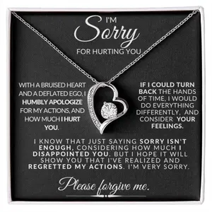 I'm Sorry for Hurting You Necklace, Forever Love Heart Necklace, Please Forgive Me Necklace with Message Card, Apology Forgiveness Gift