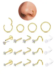 Nose Rings Set Studs Hoops for Women Men: 20G 316L Surgical Stainless Steel Hypoallergenic Dainty Simulated Diamond L Shaped/Corkscrew/Straight/Push Back Nostril Nose Piercing Jewelry